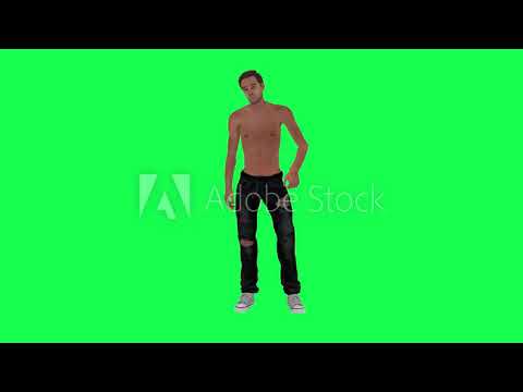 Slender man on green screen half naked from opposite angle waiting 3d render chroma key people