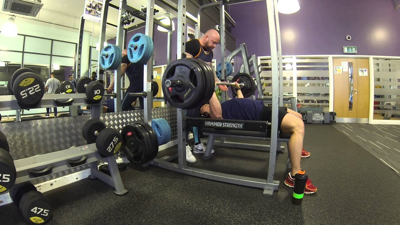 Karol Olender flat bench press 150kg x4 AnyTime Fitness Reading YouTube