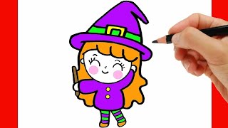 KAWAII COMMENT DESSINER ET COLORIER UNE SORCIÈRE D'HALLOWEEN SIMPLEMENT