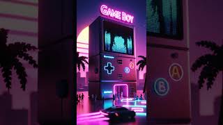 Nintendo Game Boy megastructure in retro 80s synthwave