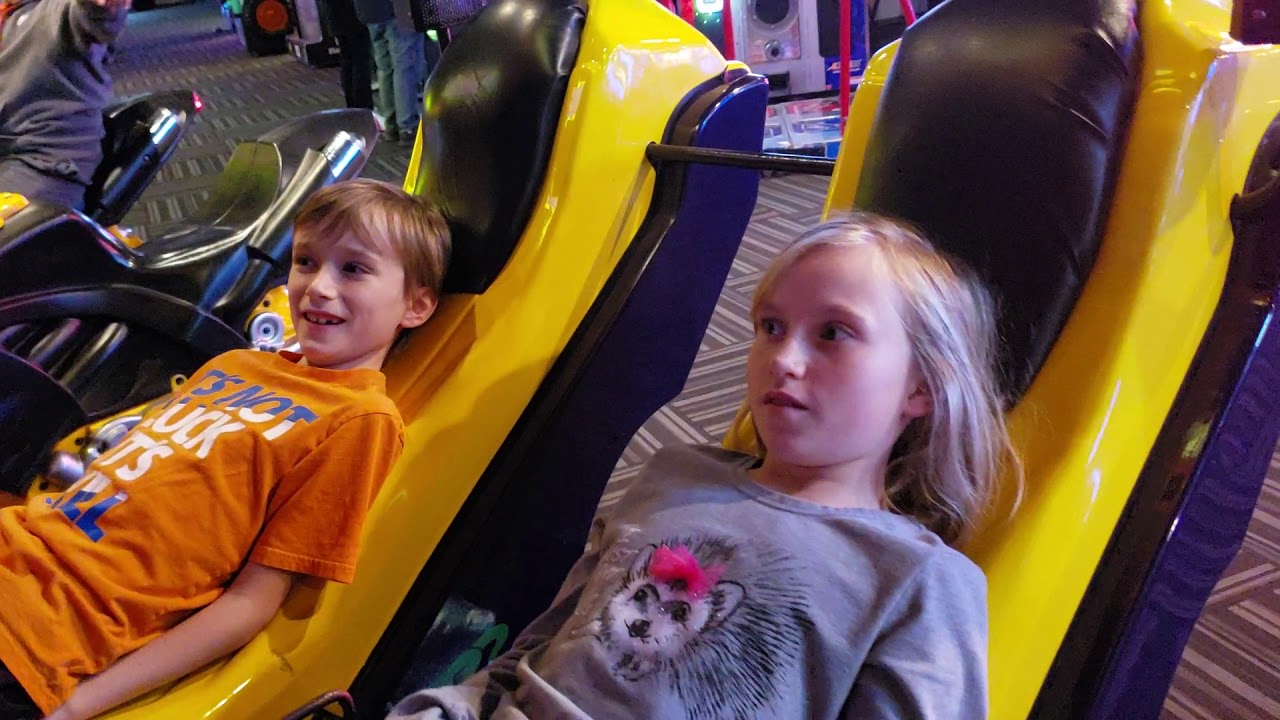 Game Works Rides Kids at Gameworks riding roller-coaster ride - YouTube