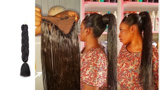 Diy straight ponytail tutorial using expression braiding hair (beginner).