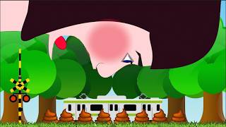 電車を食べたがっている人がいる。どうにか逃げないと。Someone is staring at the train.Railroad crossing.