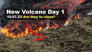 Are they too close? People next to the new volcano in Iceland