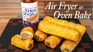Hot Dog Sausage Rolls, Air Fry & Oven Bake methods.