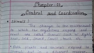 control and coordination class-10 chapter-7 important notes, Biology NCERT book