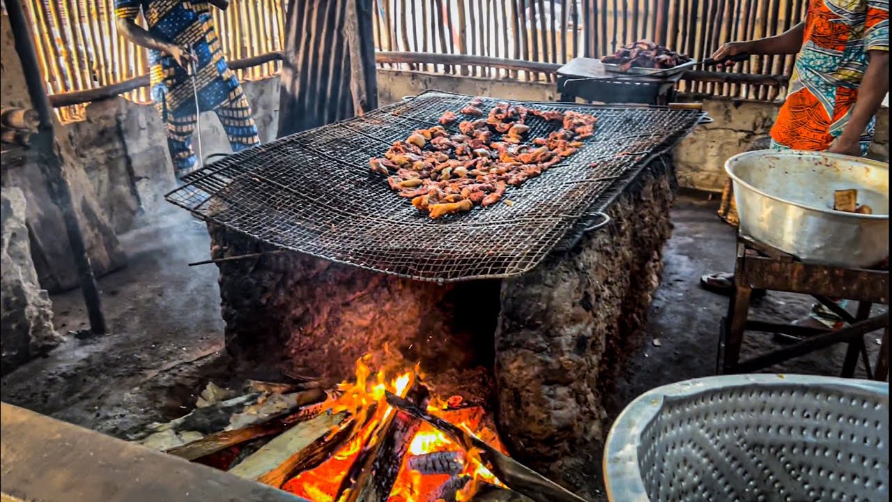 BBQ Pork, Raw Pepper 🌶 ,Eba and Eko  - Street Food in Benin 🇧🇯 - Republic Of Benin 🇧🇯 Ep1