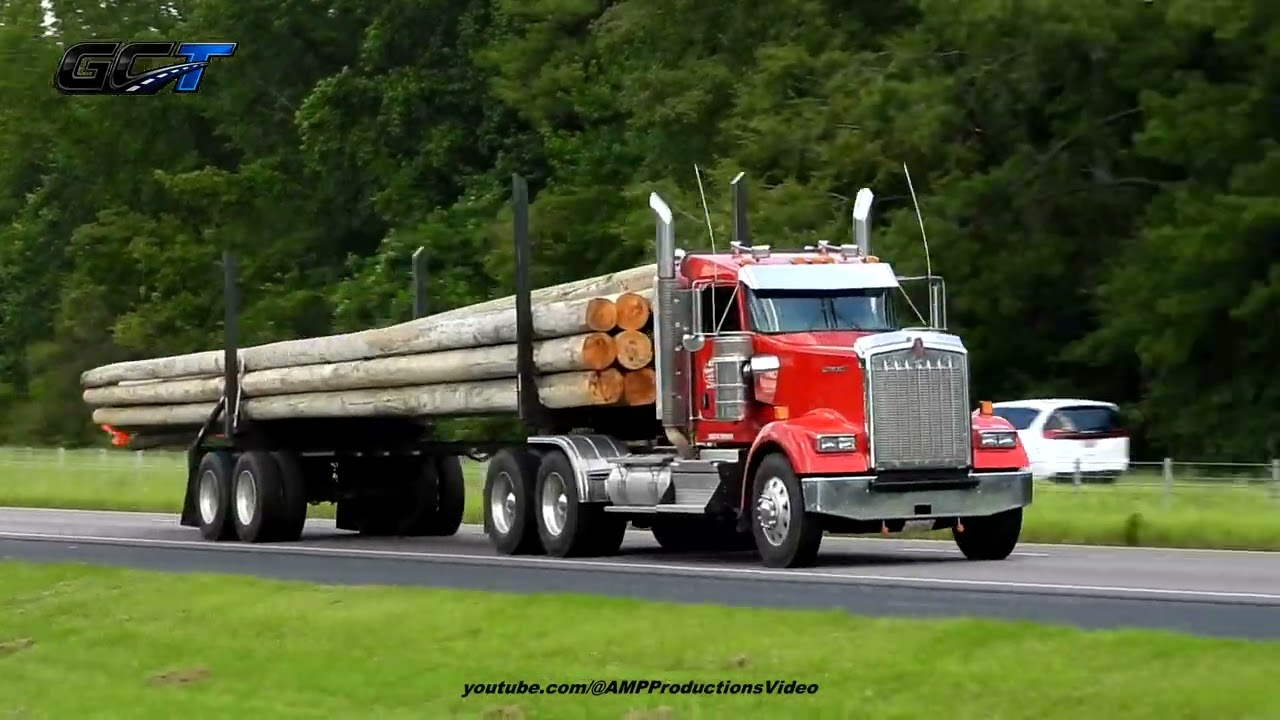 Red Kenworth W900 Log Truck | Truckspotting 71326 - YouTube