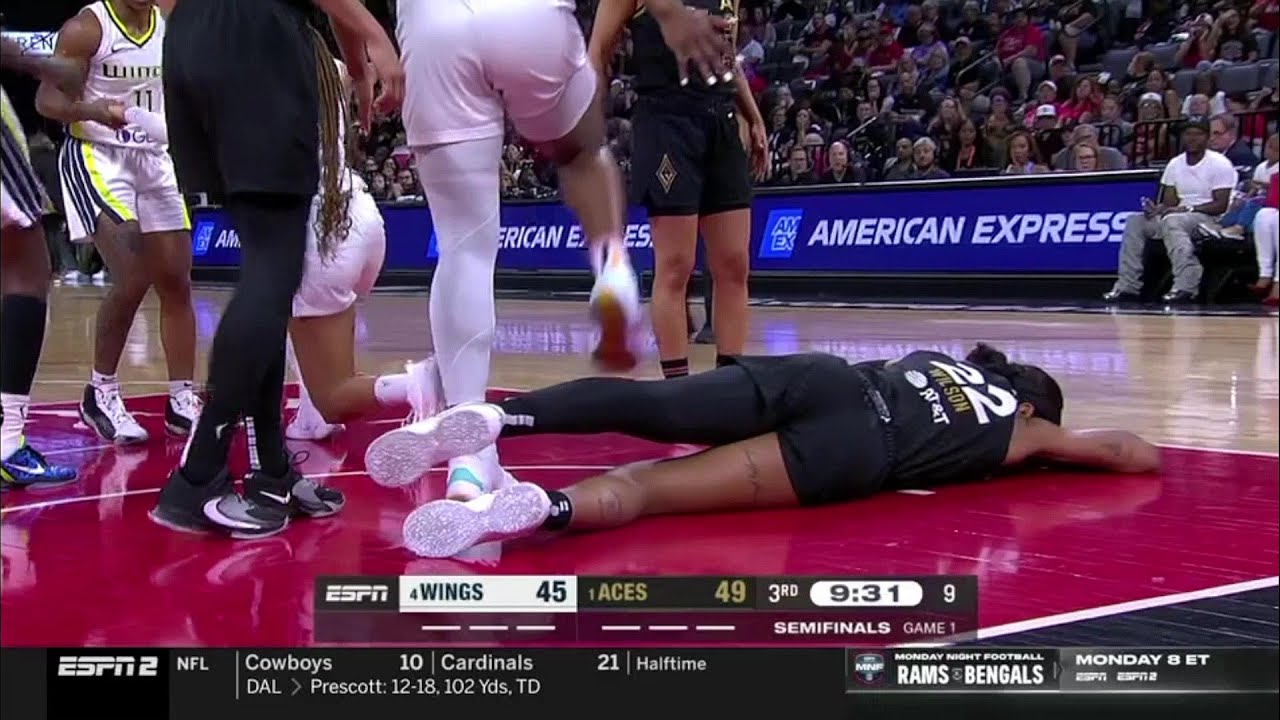 Aja Wilson SHAKEN UP After Hard Collision In Game 1 Of WNBA Semis  Las Vegas Aces vs Dallas Wings