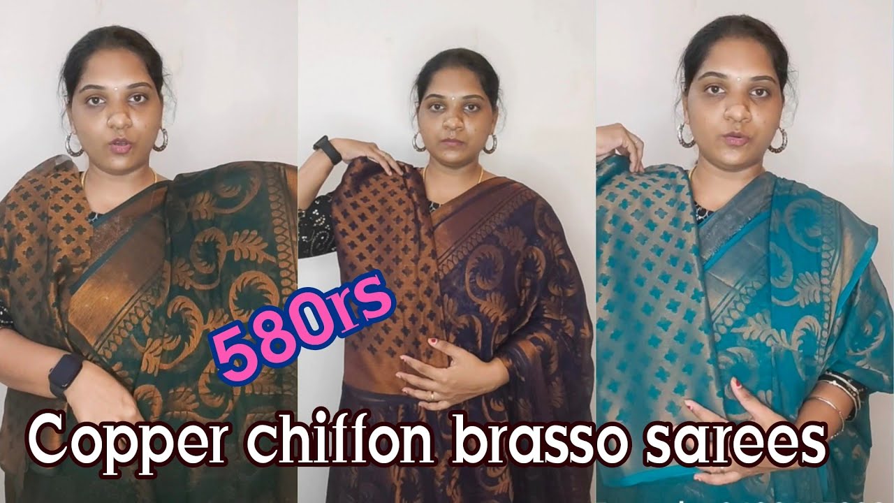 chiffon copper brasso saree collection/New colors chiffon copper saree/ for booking 9486445898