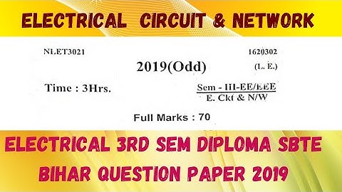 || Electrical circuit & Network || previous years Question paper 2019 Electrical 3rd sem diploma