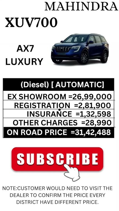 MAHINDRA xuv700 AX7 luxury (Diesel) [AUTOMATIC] on road price - YouTube