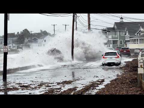 Watch: Large waves crash along Maine coast, swamp vehicles, as nor'easter passes