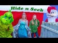Assistant and Frozen Elsa and the Grinch Play Hide n Seek with Santa