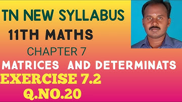 EXERCISE.7.2.Q .NO .20 .CLASS 11 MATHS | MATRICES AND DETERMINANTS | CHAPTER 7 |PRABHU MATHS