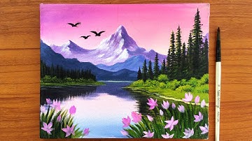 Beautiful Nature Scene Painting on Canvas | Acrylic Painting for beginners | Canvas Painting