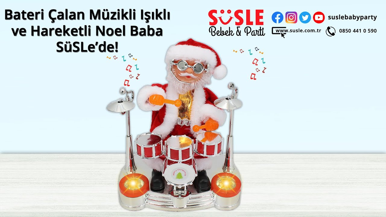 Bateri Çalan Müzikli Işıklı ve Hareketli Noel Baba - YouTube