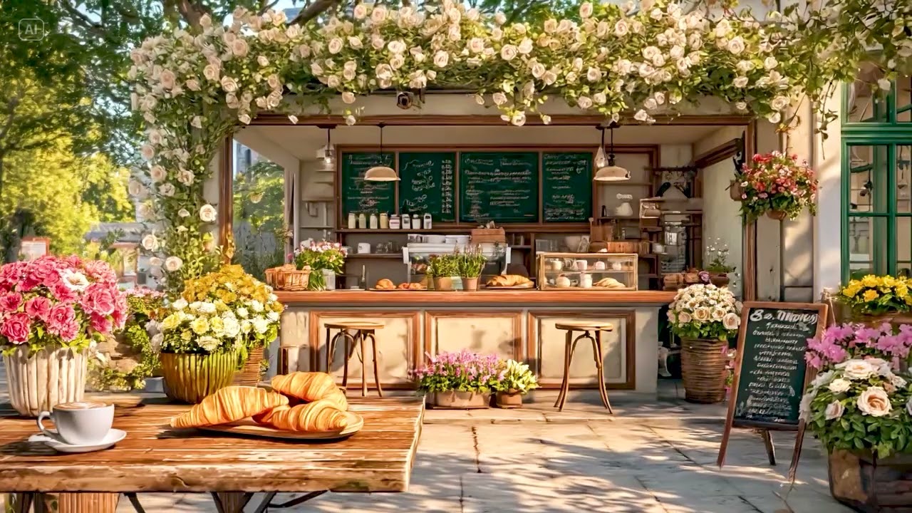 Sunny Spring Café Ambience • Jazz & Gentle Piano with Birds Singing for Focus, Study & Work