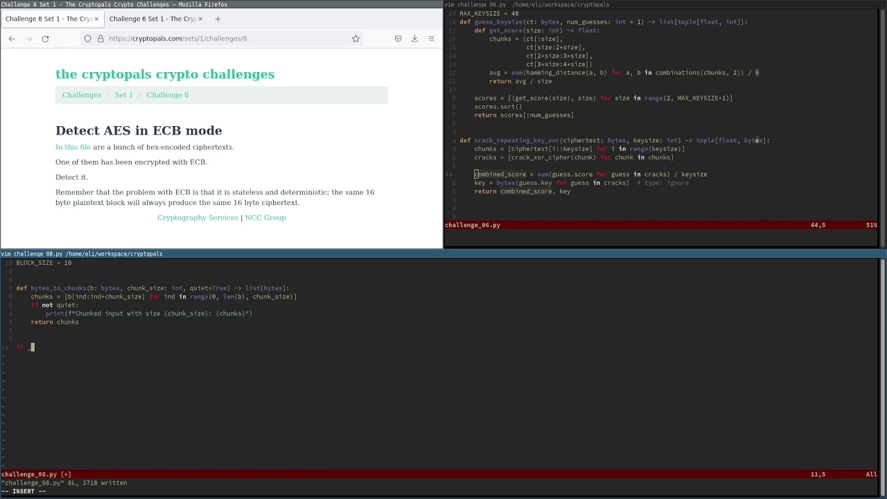 Cryptopals Guided Tour - 08 - Detect AES in ECB mode
