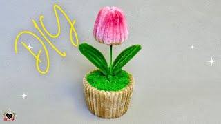 🌹Pipe Cleaner Flower🌹It's easy to make a mini Tulips flower pot using Pipe Cleaner | Fuzzy Wire