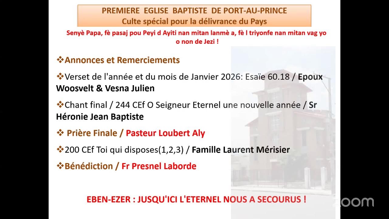 Culte Special pour la Delivrance d'Haiti, 16 janvier 2026