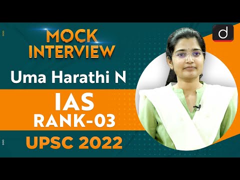 Uma Harathi N, Rank-03 | UPSC CSE 2022 | English Medium | Mock Interview | Drishti IAS English