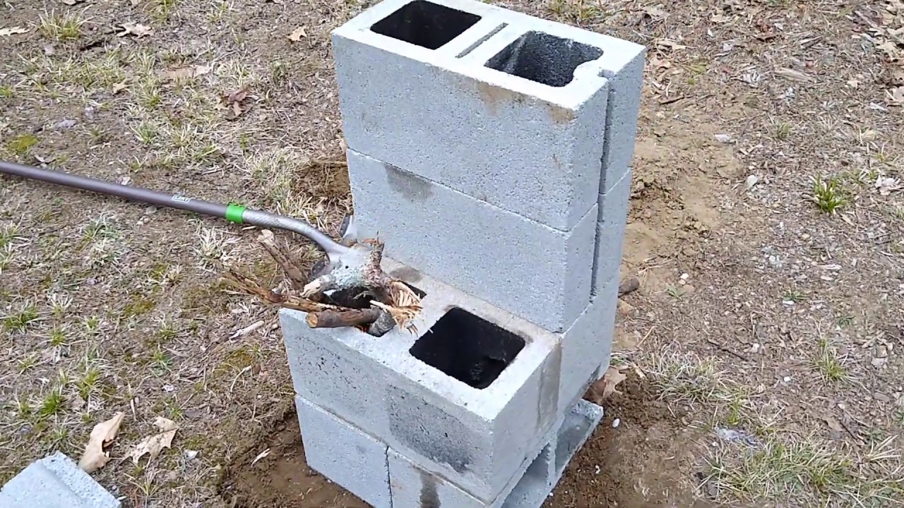 Double burner cinder block rocket stove - running - YouTube