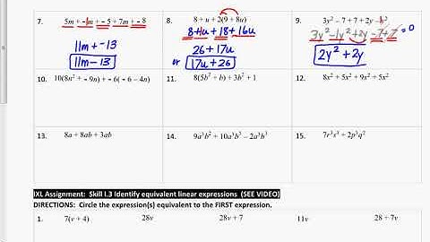 Algebra Chapter 1 IXL Skill I 2 Simplify expressions combining like terms