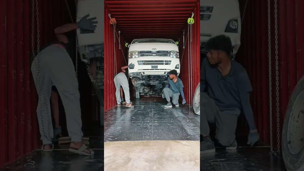 Ismath loading service dubai Hiace car half hanging and Duster lashing 