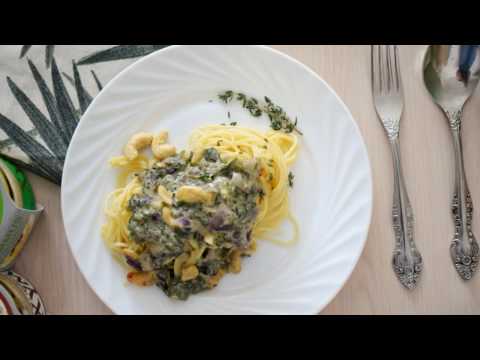 Паста с хумусом и шпинатом