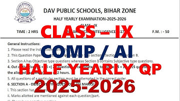 DAV CLASS 9 AI HALF YEARLY QUESTION PAPER | QUESTION PAPER | PREVIOUS YEAR QUESTION PAPER