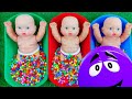 Full of 3 Rainbow BathTubs Candy with M&Ms & Magic Slime Cutting Video