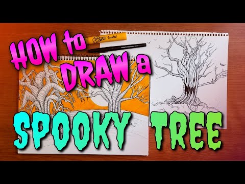 Spooky Tree Drawing Tutorial -  Fun Art for Fall 🍁 Time Lapse -  Line, Texture, Repetition