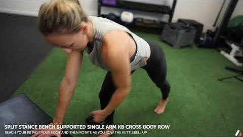 Split Stance Bench Supported Single Arm KB Cross Body Row