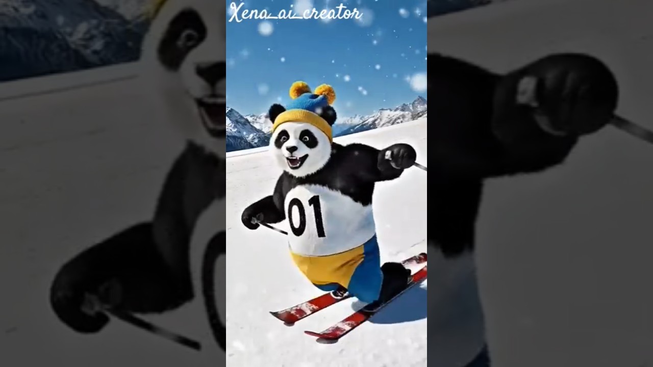 Winter adventures of a panda skier. 