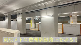 東京メトロ豊洲駅線路上を歩るく(2番線・3番線)