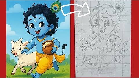 How to draw little krishna drawing with cow step by step full outline tutorial 🖇️subscribe for more 