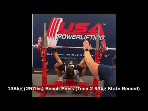 Cade Johnson 17yo 193lbs First Powerlifting meet (Set State Record Bench and Total for Teen 2 93kg)