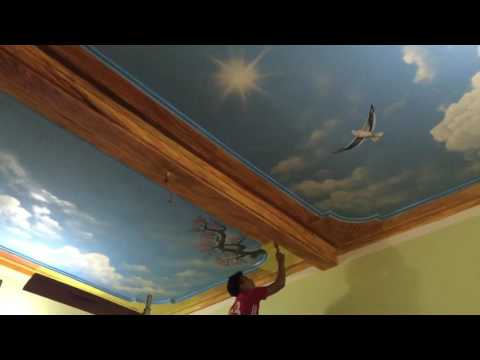Video Vẽ trần mây 3d - vẽ giả vân gỗ tại sóc sơn Hà Nội... - youtube