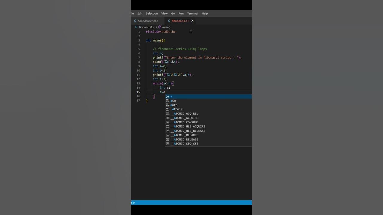 Fibonacci Series using loops in c ️ ️ - YouTube