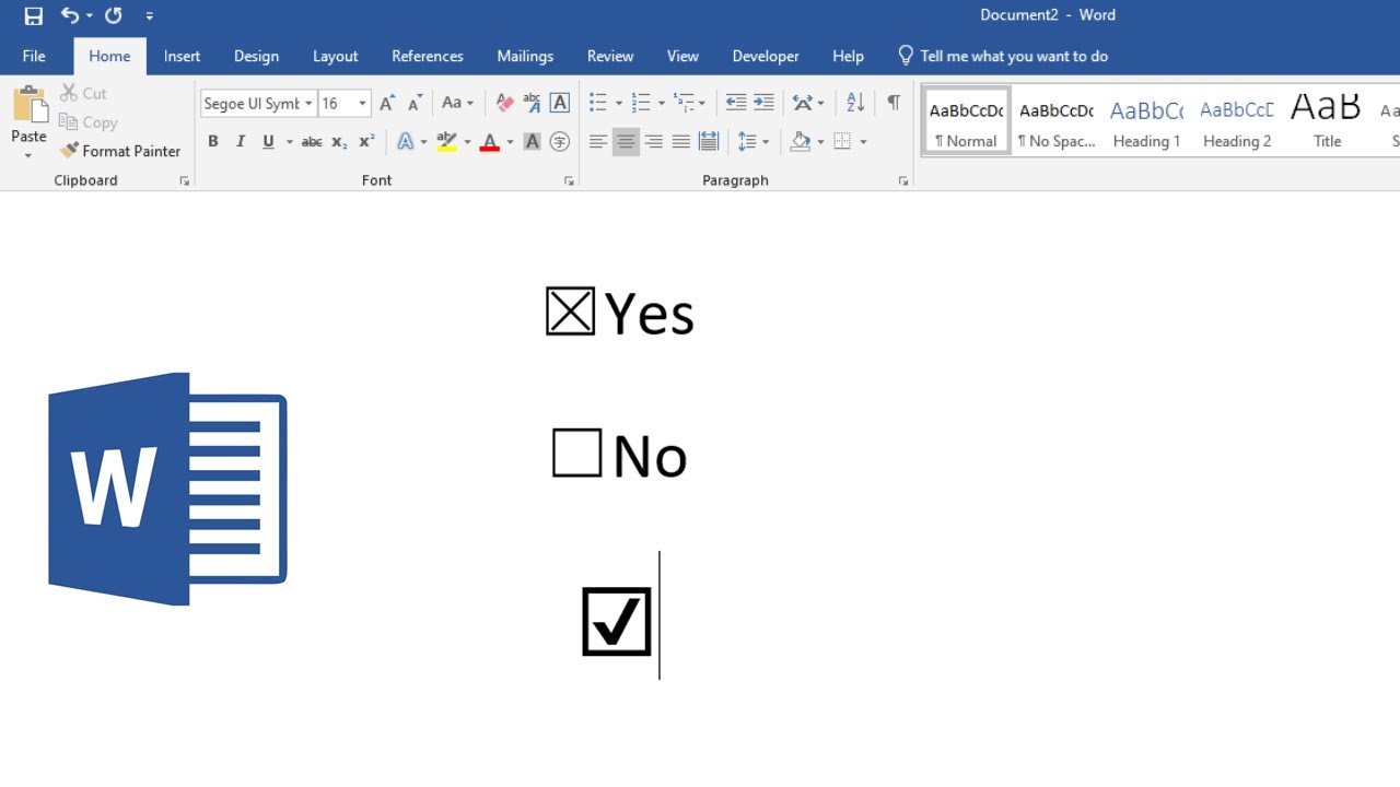 microsoft word checkbox