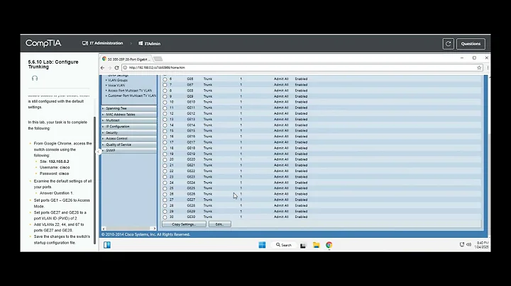 Testout | Network + | 5.6.10 Lab: Configure Trunking