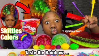 Doing my Damage hair with Only Skittles Colors *taste the rainbow*