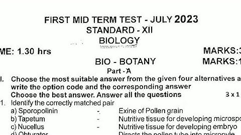 12TH STD BIOLOGY FIRST MID TERM TESTJULY-2023 OFFICIAL ORIGINAL QUESTION PAPER II 12TH STD BIOLOGY💯🔴