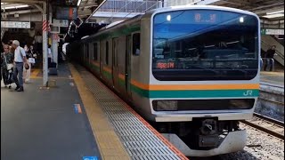 【E231系U69編成５両  新前橋での車輪転削実施に伴う送り込み回送】E231系1000番台ﾔﾏU69編成が回送電車として警笛を鳴らして大宮駅7番線を発車するシーン（回8921M）2025.6.29