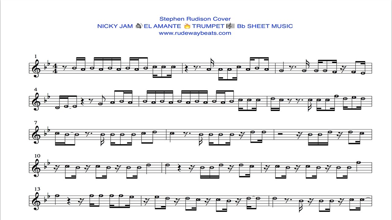 Nicky Jam - El Amante 🔥 Trumpet 🎼 Bb Notes🔊SR Cover - YouTube