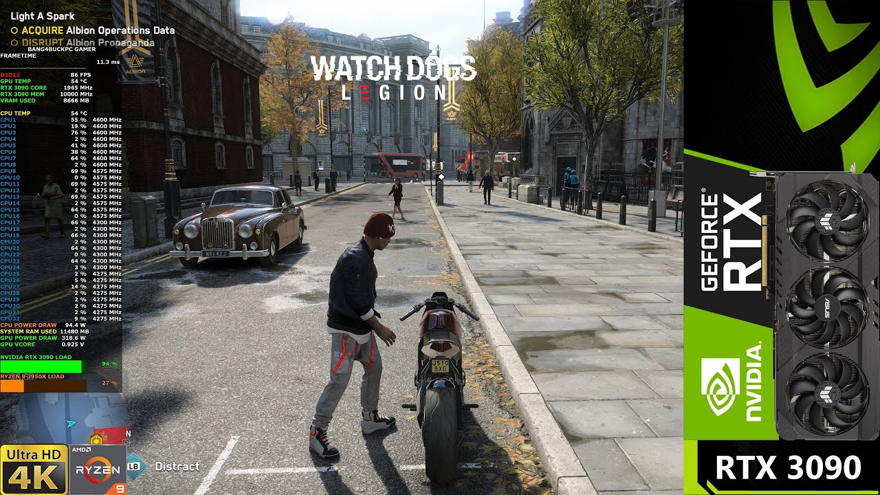 Watch Dogs Legion Ultra Settings 4K DLSS ,No Ray Tracing, HD Textures | RTX 3090 | Ryzen 3950X OC