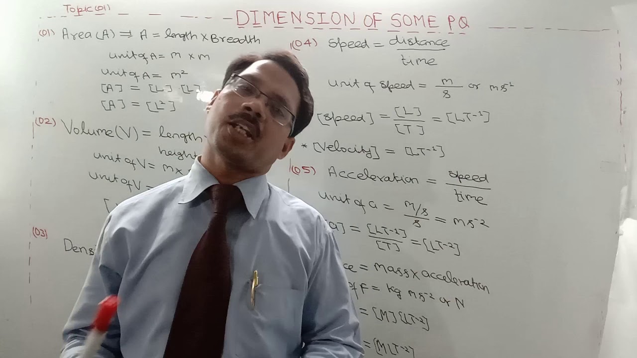 Class. 11. DIMENSIONS OF SOME PHYSICAL QUANTITIES (01) YouTube
