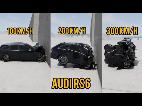 BeamNG Drive Audi RS6 crashed into a wall 0-300km/h slow motion
