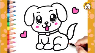 Dog Drawing Easy | How to draw a Cute Dog For Kids | Kawaii Drawings